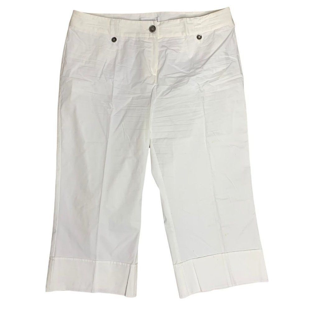 Margaret M High Waisted Capri Pants 14 White Pockets Belt Loops Buttons Zipper